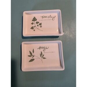 Creative Co-Op Herb Butter Dishes Set Parsley Sage Ceramic Trinket Trays Decor